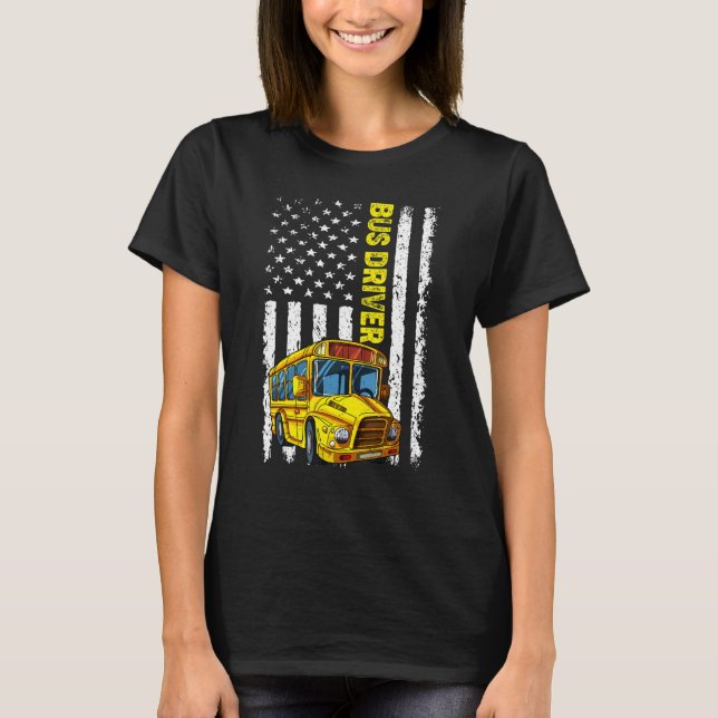 T-shirt Retro School Bus Driver   Patriotic American Flag (Devant)