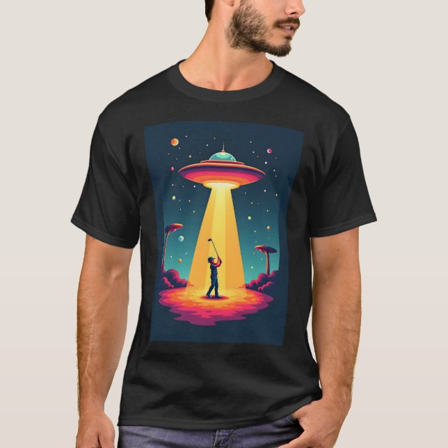 T-shirt Retro Sci Fi Cartoon Rocket Ship et Golfer (Devant)