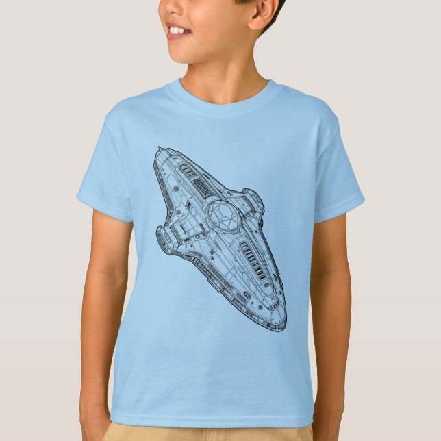 T-shirt Retro Sci Fi Spaceship Blueprint Art (Devant)
