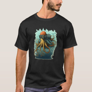 T-shirt Retro Scuba Diver Conception Octopus Hel