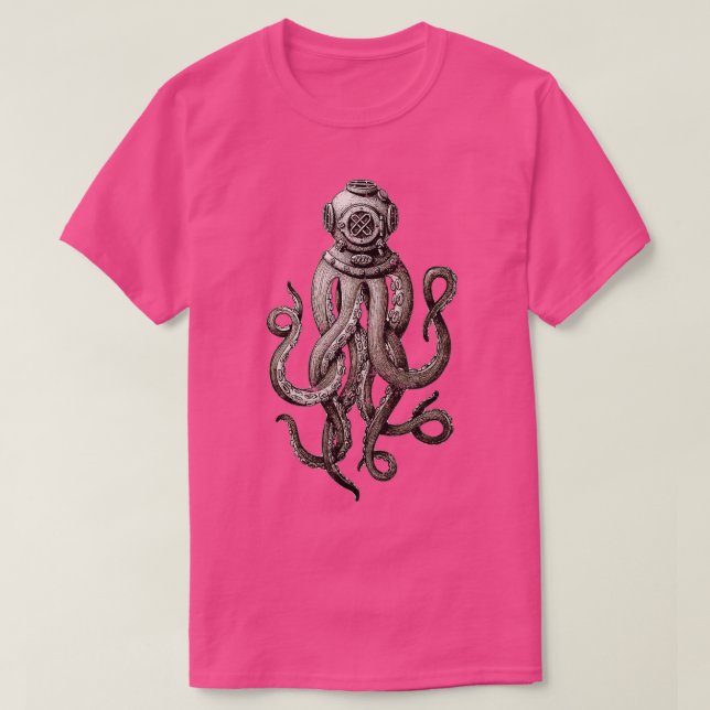 T-shirt Retro SCUBA Diver Weather Octopus Design Octopus H (Design devant)