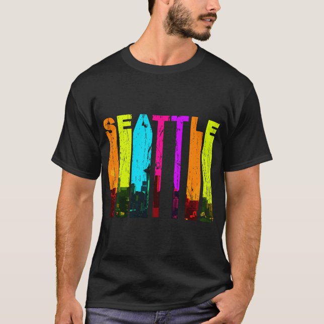 T-shirt Retro Seattle Washington City Skyline (Devant)