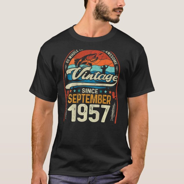 T-shirt Rétro Septembre 1957 65 Ans Pêche 65th Bir (Devant)