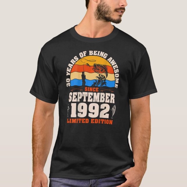 T-shirt Retro Septembre 1992 30 ans Pêche 30th Bir (Devant)
