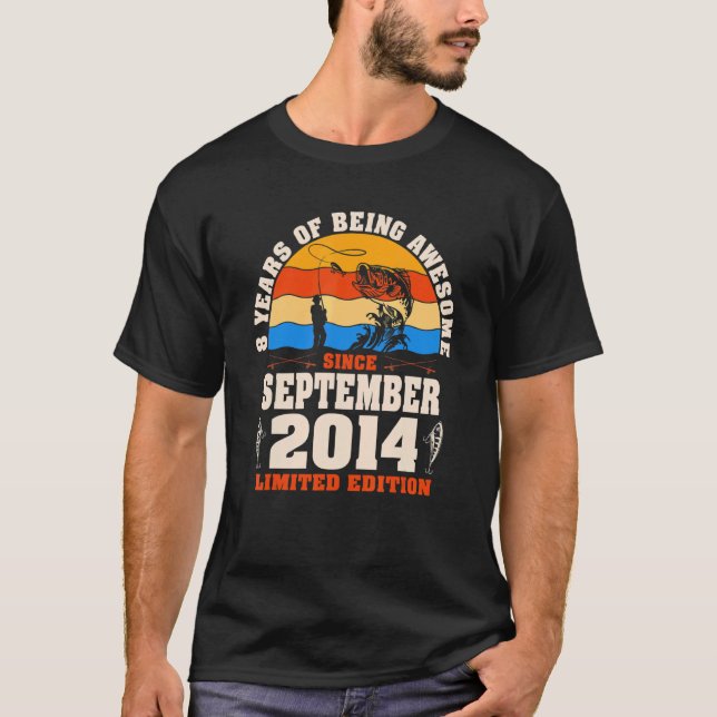 T-shirt Retro Septembre 2014 8 Année Pêche 8e Naissance (Devant)