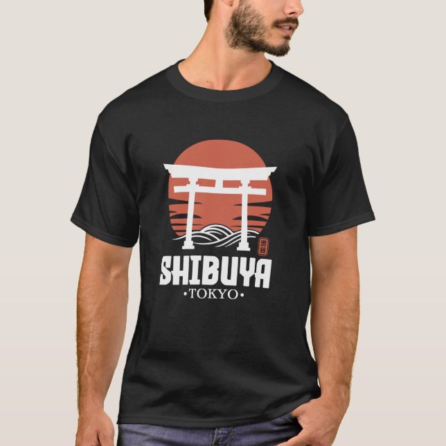 T-shirt Retro Shibuya Japan Torii Gate Japanese Kanji Souv (Devant)