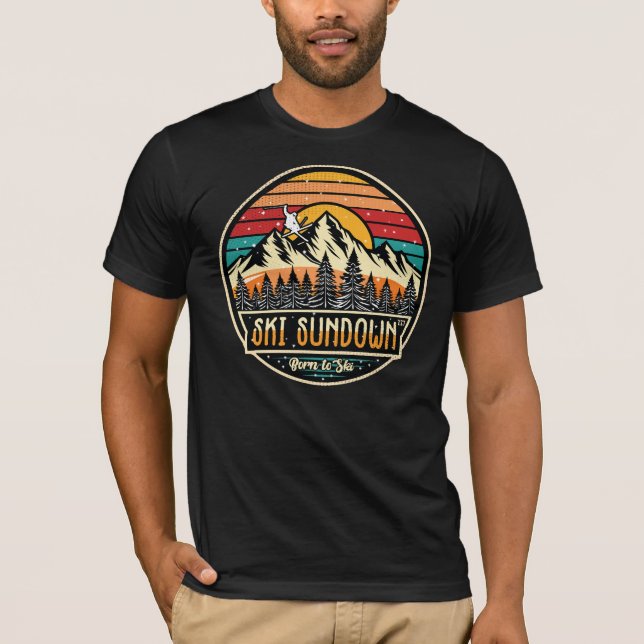 T-shirt Retro Ski Sundown (Devant)