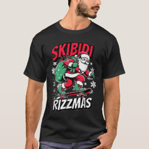T-shirt Retro Skibidi Rizzmas Santa Clause Skate Board