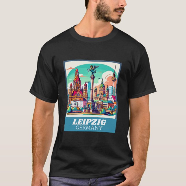 T-shirt Rétro Skyline Leipzig  (Devant)