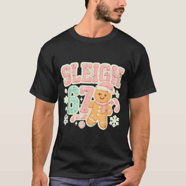 T-shirt Retro Sleigh 67 Gingerbread Christmas Six Seven Me (Devant)