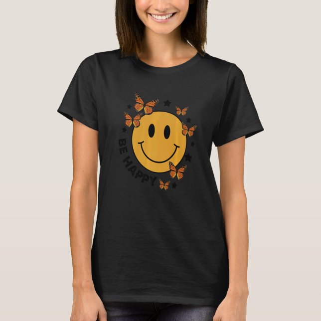T-shirt Retro Smile Face Be Happy Face tendance (Devant)