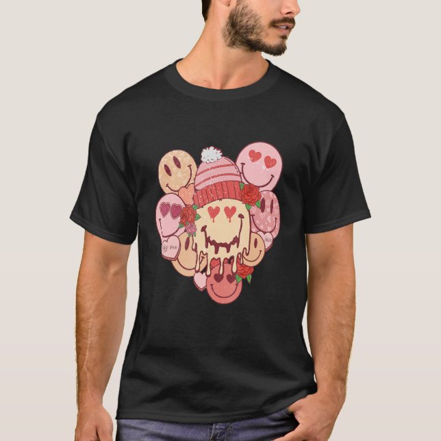 T-shirt Retro Smile Face Super Valentine Coeur Valentin Va (Devant)