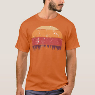 T-shirt Rétro Soleil Minimaliste Avec Pine Tree Silhouette