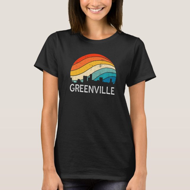 T-shirt Retro South Carolina City Greenville Skyline Vinta (Devant)