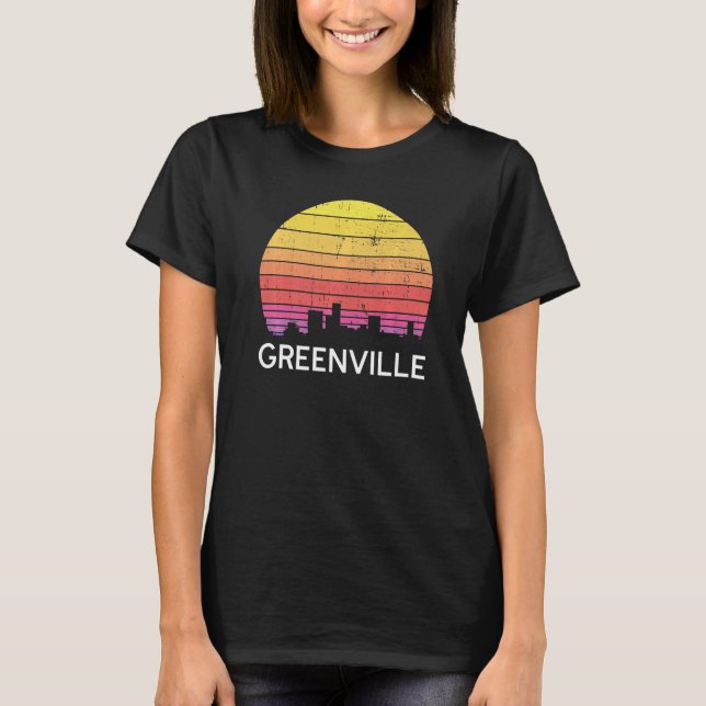 T-shirt Retro South Carolina City Greenville Skyline Vinta (Devant)