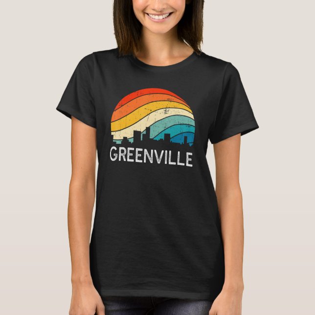 T-shirt Retro South Carolina City Greenville Skyline Vinta (Devant)