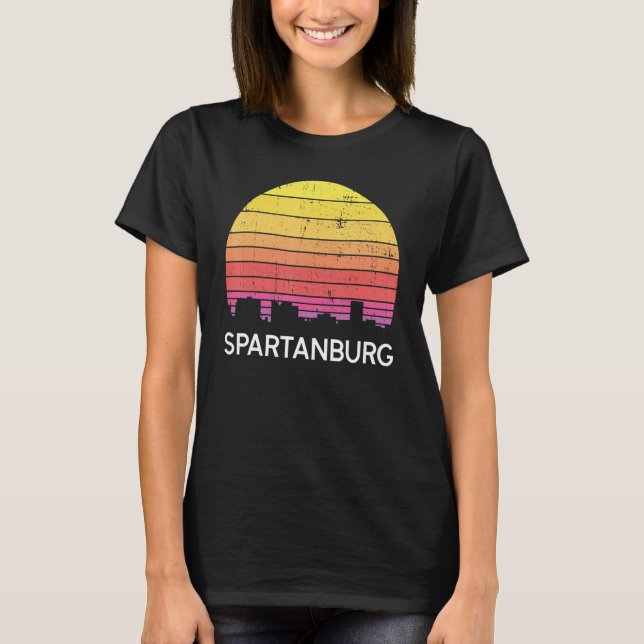 T-shirt Retro South Carolina City Spartanburg Skyline Vint (Devant)