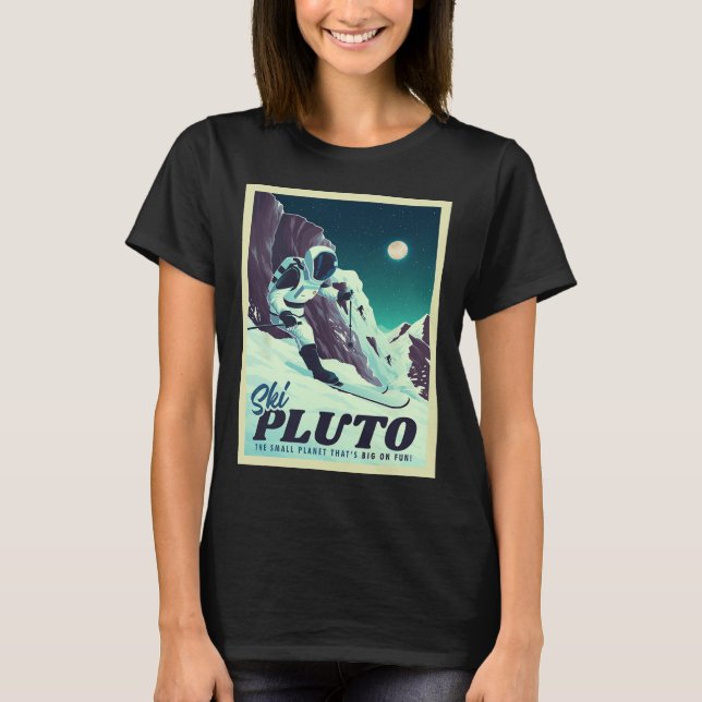 T-shirt Retro Space Tourism Ski Pluto Skiing Skier  (Devant)