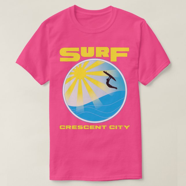 T-shirt Retro SpaceAge Surf Crescent City California Yello (Design devant)