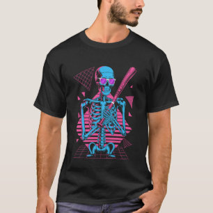 T-shirt Rétro Squelette Baseball Graphique Halloween des a