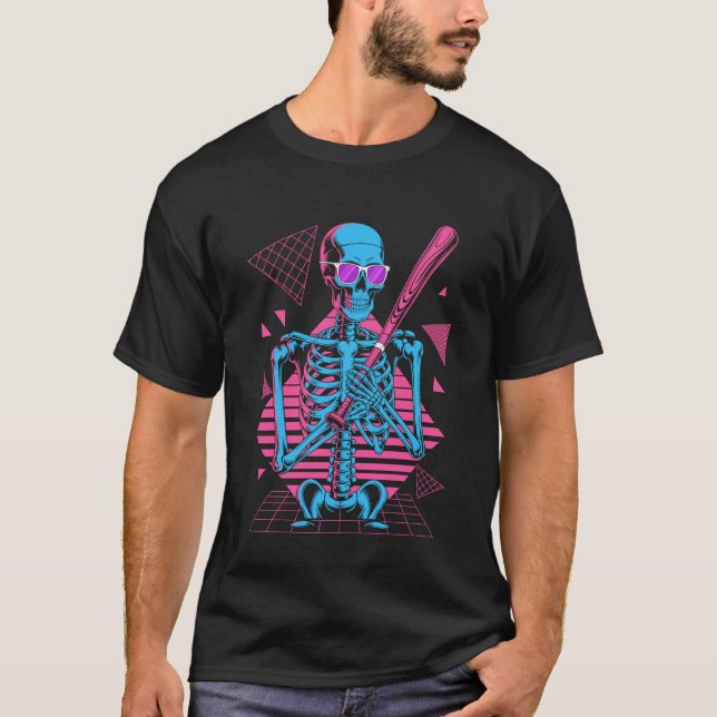 T-shirt Rétro Squelette Baseball Graphique Halloween des a (Devant)