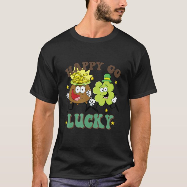 T-shirt Retro St Patrick's Day Happy Go Lucky Pot Of Gold  (Devant)