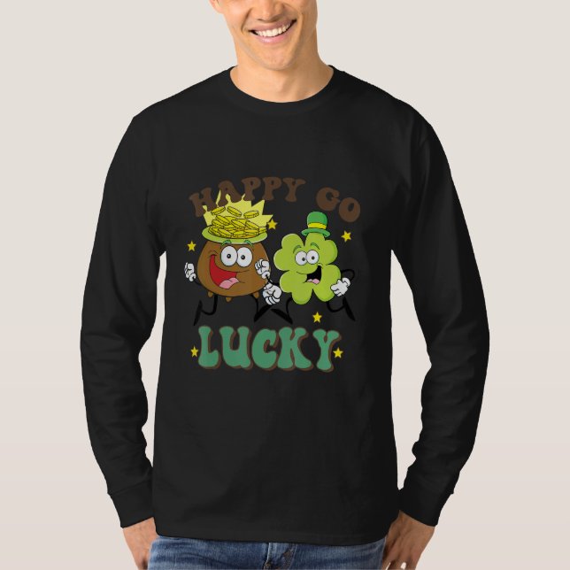 T-shirt Retro St Patrick's Day Happy Go Lucky Pot Of Gold  (Devant)