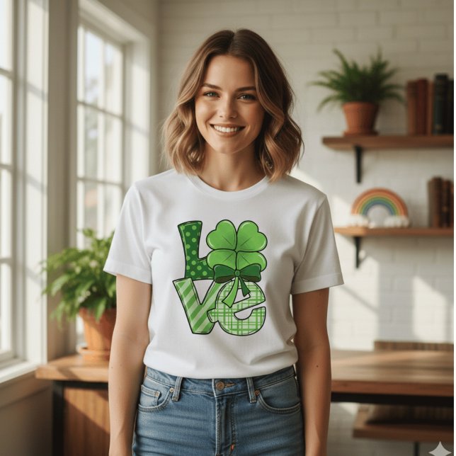 T-shirt Retro St Patrick's Day Love Clover Green Plaid  (Créateur téléchargé)