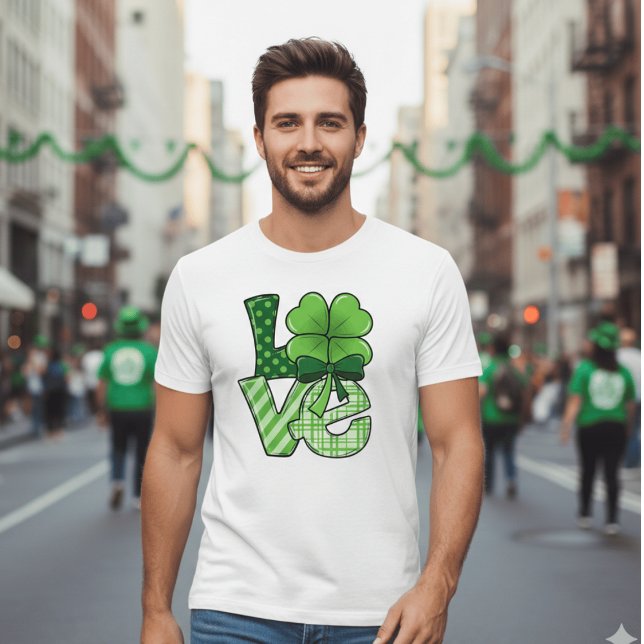 T-shirt Retro St Patrick's Day Love Clover Green Plaid  (Créateur téléchargé)