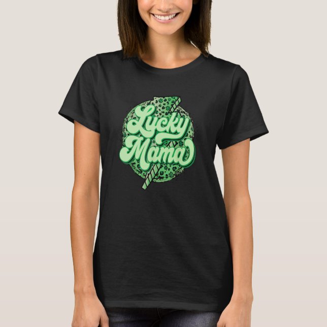 T-shirt Retro St Patricks Day Lucky Mama Shamrock Lightnin (Devant)