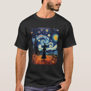 T-shirt Retro Starry Night Van Gogh Witch Halloween Art Pa