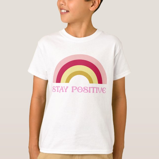 T-shirt Retro 'Stay Positive' Rainbow Illustration (Devant)
