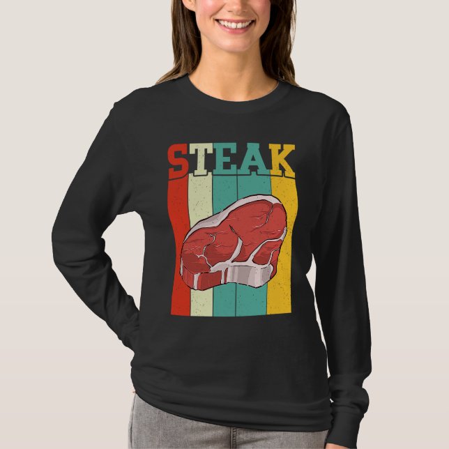 T-shirt Retro Steak Raw Steak Meat Food Beef Cow Grilling (Devant)