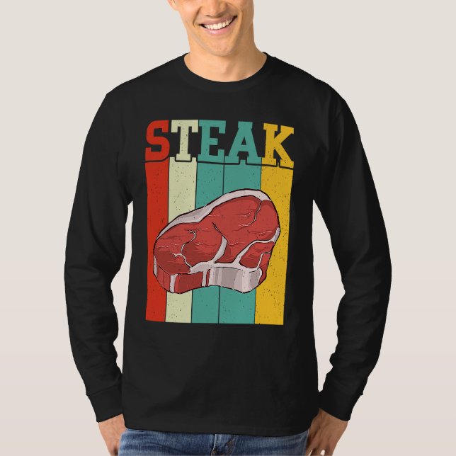 T-shirt Retro Steak Raw Steak Meat Food Beef Cow Grilling (Devant)