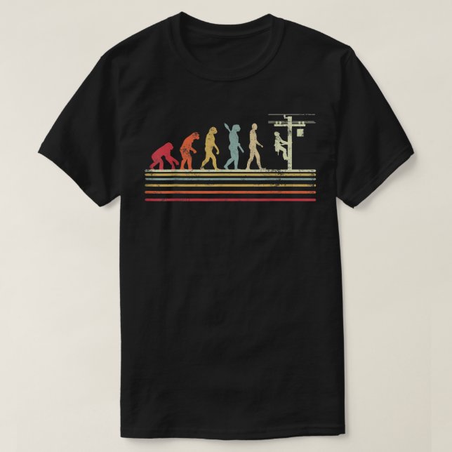 T-shirt Retro style Cool Evolution Of Lineman Electrician  (Design devant)
