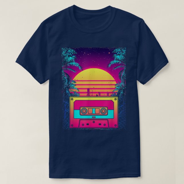 T-shirt Retro Sunset 80s Art Cassette Synthwave Vaporwave  (Design devant)