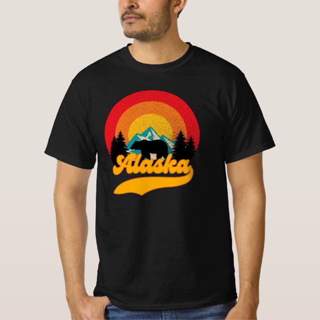 T-shirt Retro Sunset Alaska Juneau Bear Mountains Wild AK (Devant)