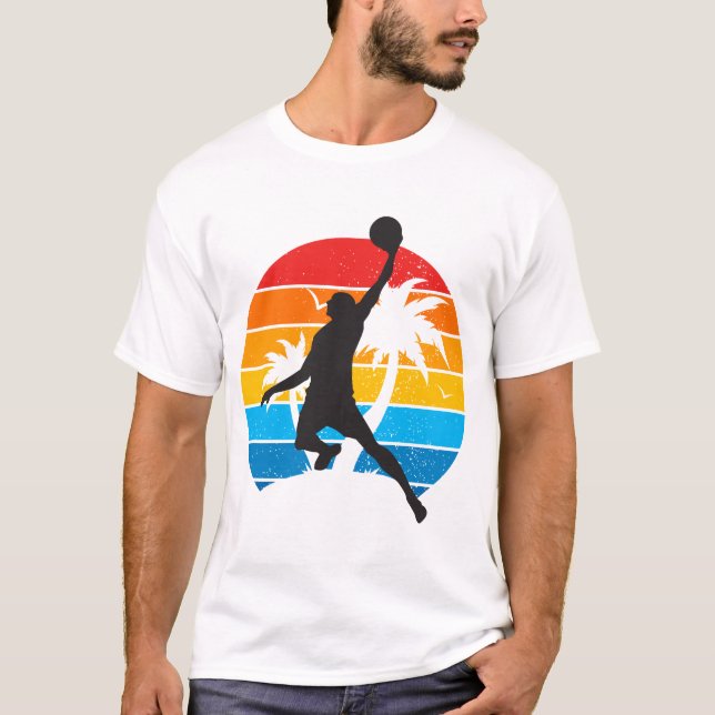 T-shirt Retro Sunset Basketball Dunk Hoop Sports  (Devant)