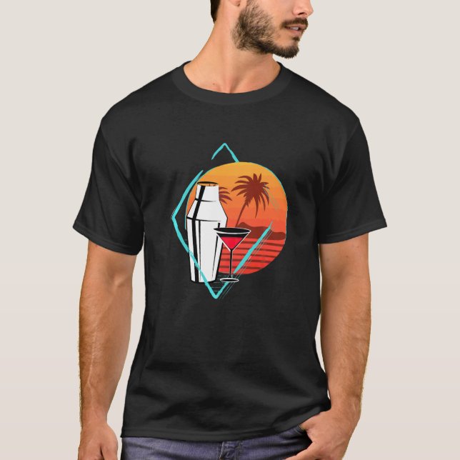 T-shirt Retro Sunset Boisson Bartender Barkeep Barman Cock (Devant)