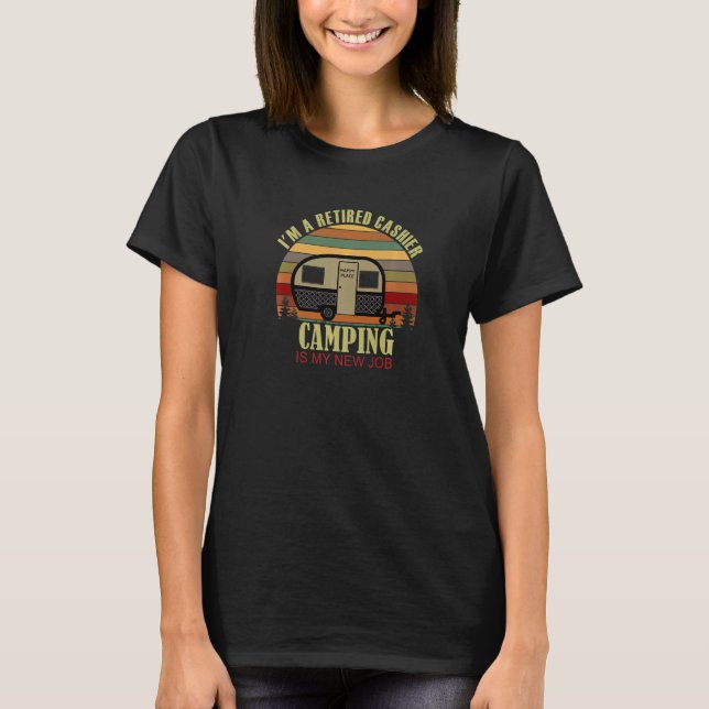 T-shirt Retro Sunset Camper Retired CASHIER New Job Campin (Devant)