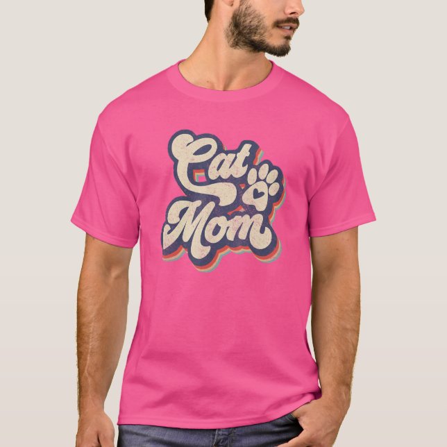 T-shirt Retro Sunset Chat Maman Chat Paw Chat Femmes Chat  (Devant)
