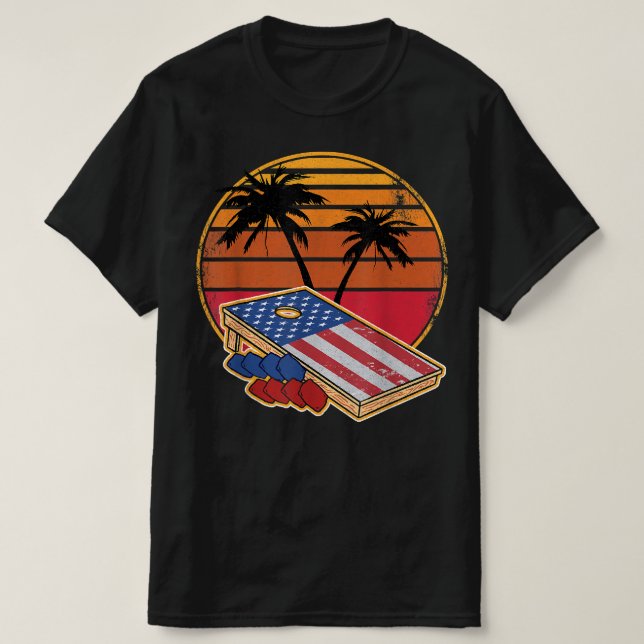 T-shirt Retro Sunset CornHotte Board American Flag Cornhol (Design devant)