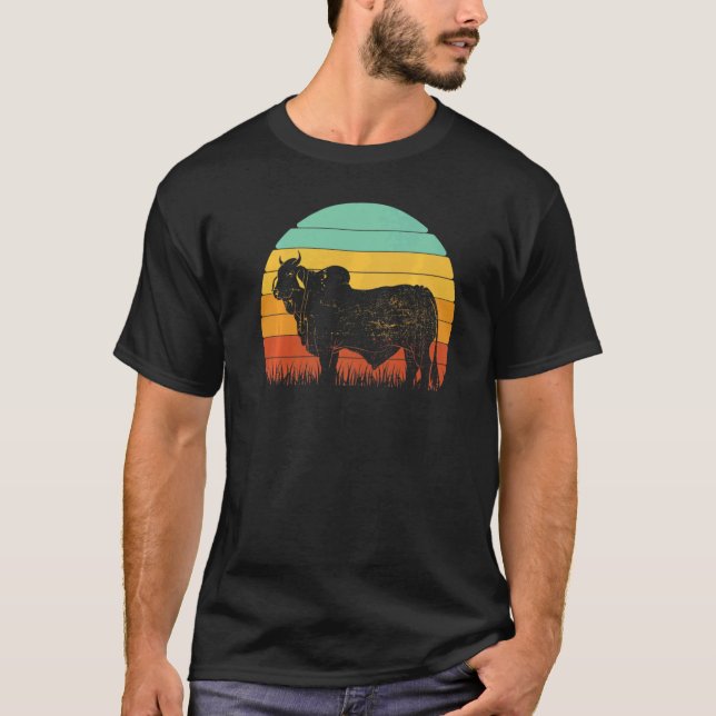 T-shirt Retro Sunset Cow Farmer Brahman Cattle (Devant)
