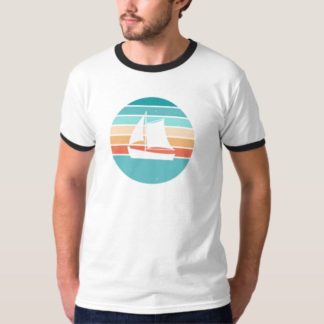 T-shirt Retro Sunset Effet Perdu + Voilier (Devant)