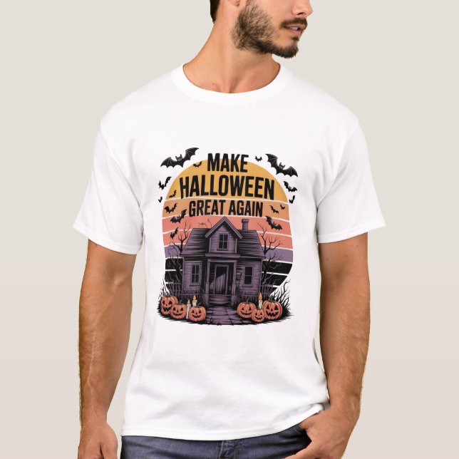 T-shirt Rétro Sunset Halloween oeuvre - Déplaisant Haunted (Devant)