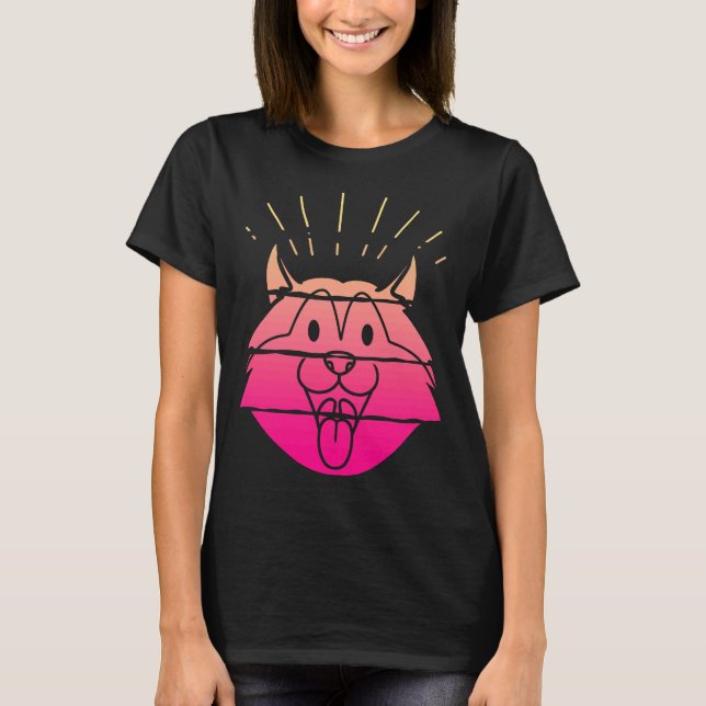 T-shirt Retro Sunset Happy Husky (Devant)