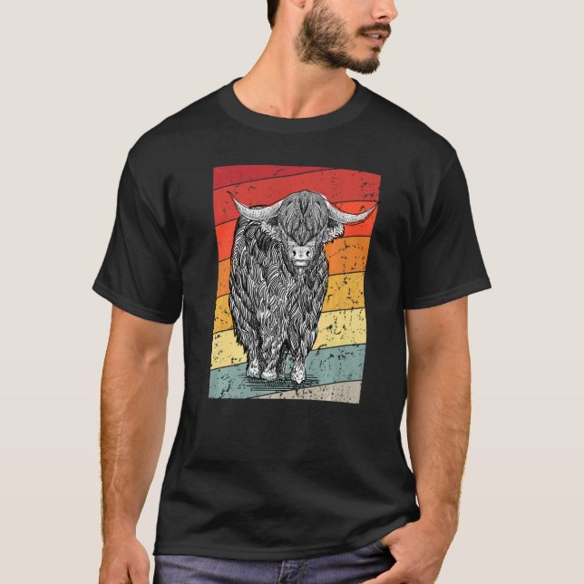 T-shirt Retro Sunset Highland Cows Women Girls Cow (Devant)