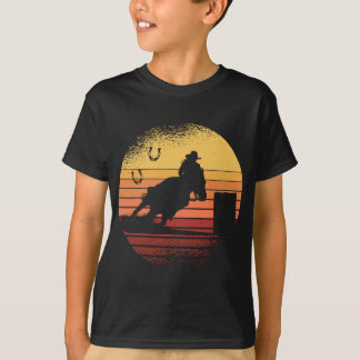 T-shirt Retro Sunset Horse Barrel Racine Rodéo