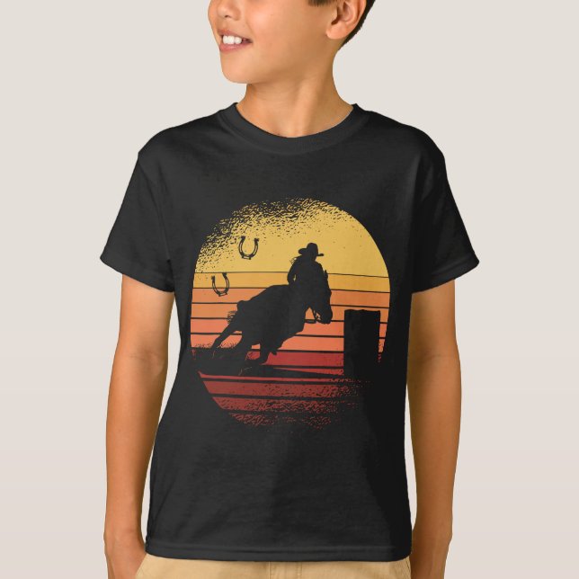 T-shirt Retro Sunset Horse Barrel Racine Rodéo (Devant)