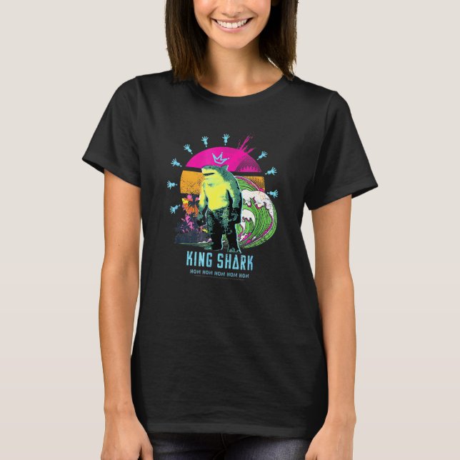 T-shirt Retro Sunset King Shark Nom Nom Nom (Devant)